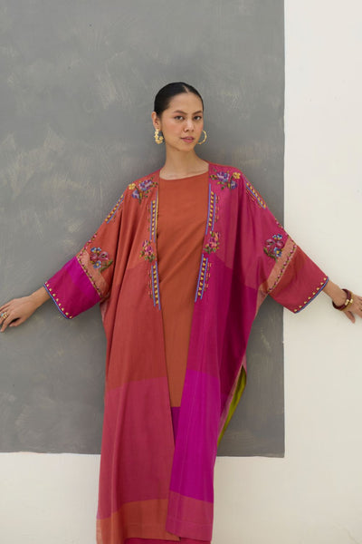 Darri Hand-Embroidered Overlay with Mulberry Silk Dress - Rose