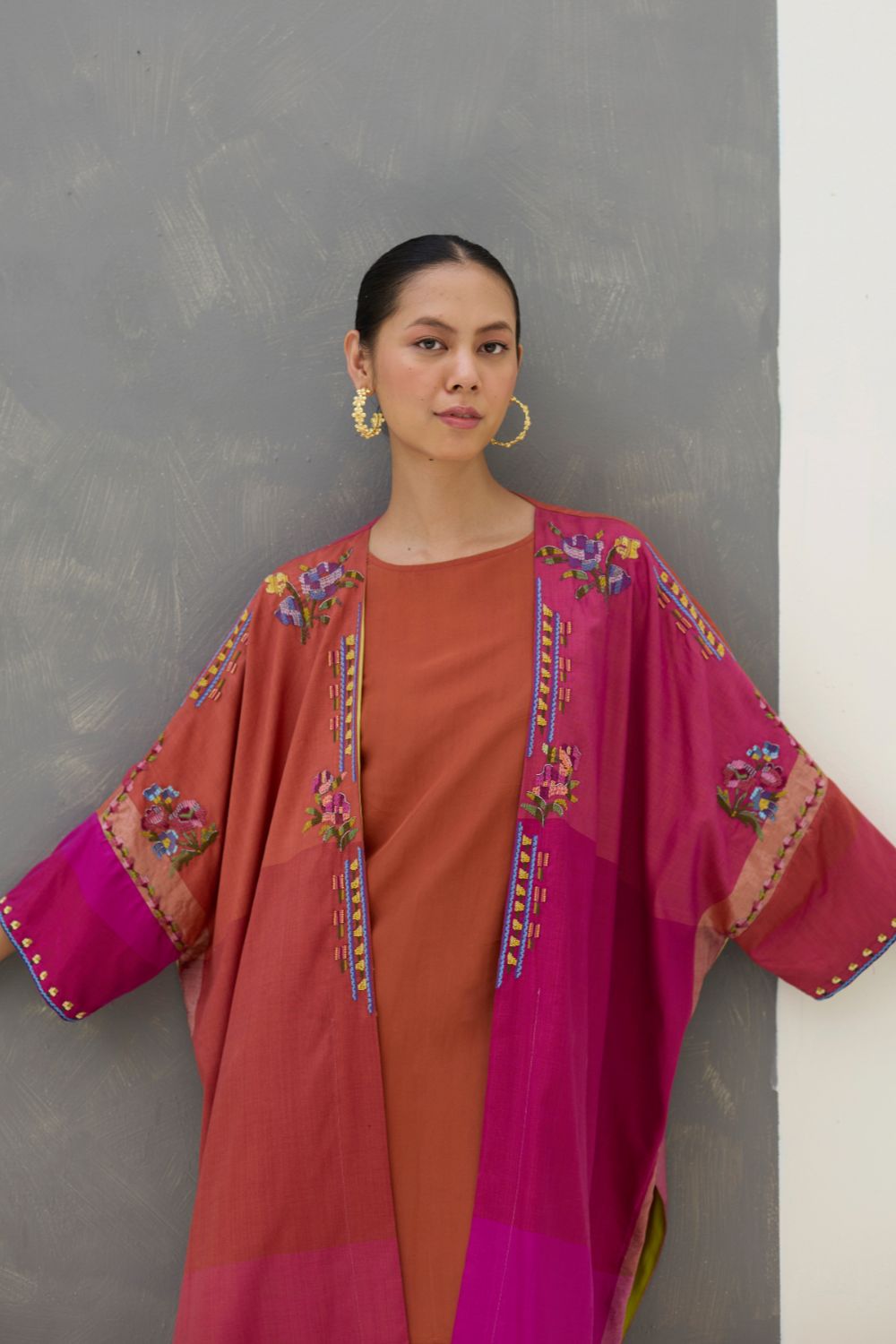 Darri Hand-Embroidered Overlay with Mulberry Silk Dress - Rose