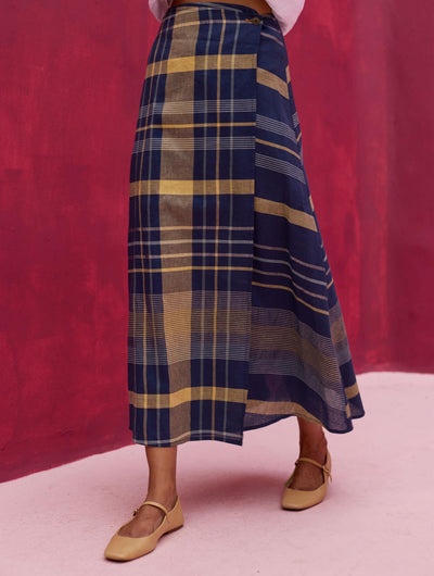 Para Check Linen Co-ord Set - Navy