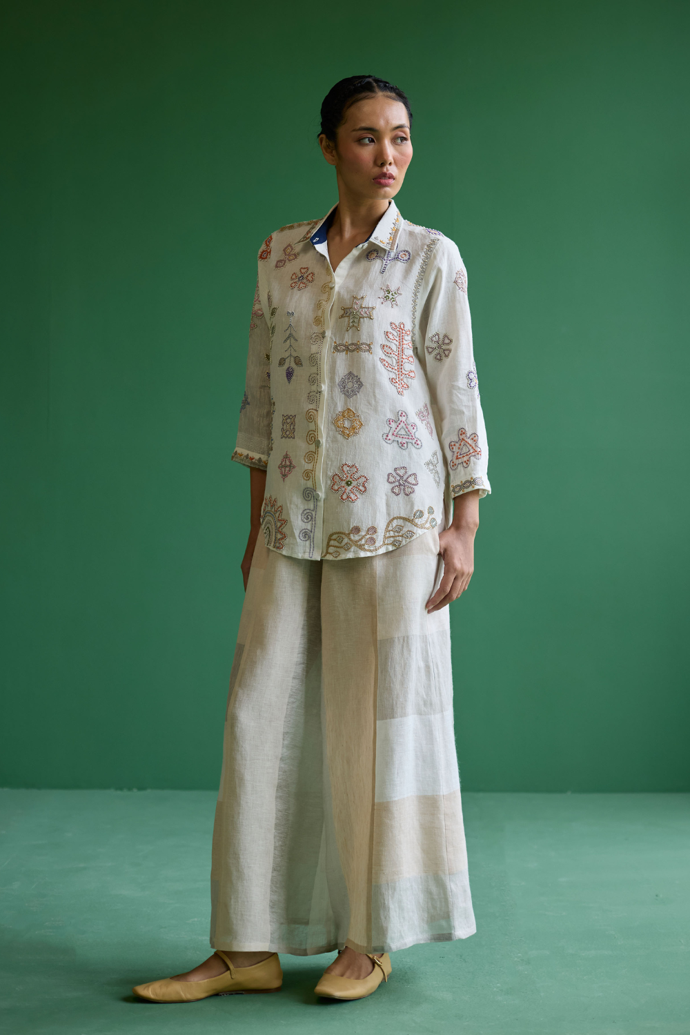Tansa Hand-Embroidered Co-ord Set - Ivory