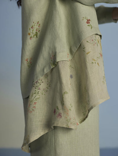 Leina A-Line Floral Linen Shirt - Mint