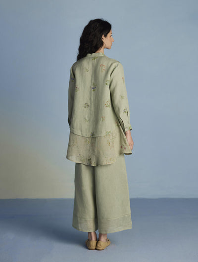 Leina A-Line Floral Linen Shirt - Mint