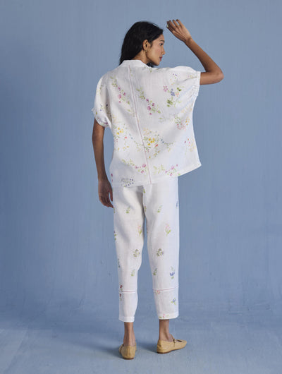 Mihen Elasticated Sleeve Linen Top - White