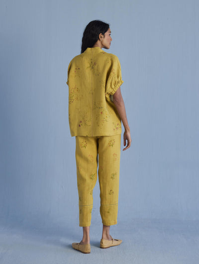 Mihen Elasticated Sleeve Linen Top - Ochre