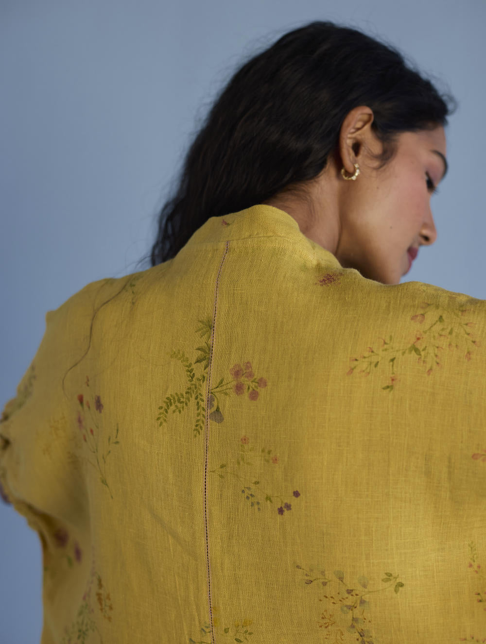Mihen Elasticated Sleeve Linen Top - Ochre