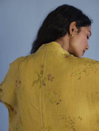 Mihen Elasticated Sleeve Linen Top - Ochre