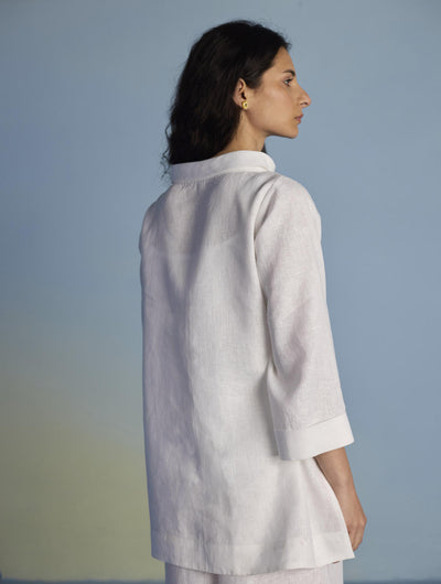 Ishi Boat-Neck Linen Top - White