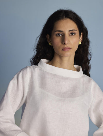 Ishi Boat-Neck Linen Co-ord Set  - White