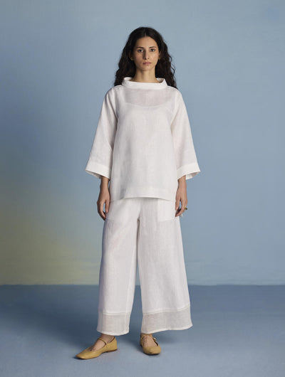 Ishi Boat-Neck Linen Top - White