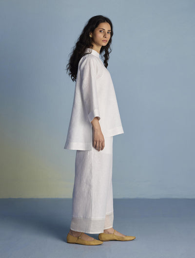 Ishi Boat-Neck Linen Co-ord Set  - White