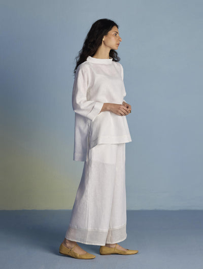 Ishi Boat-Neck Linen Co-ord Set  - White