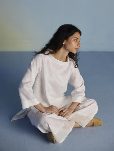 Ishi Boat-Neck Linen Top - White