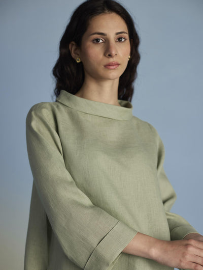 Ishi Boat-Neck Linen Top - Mint