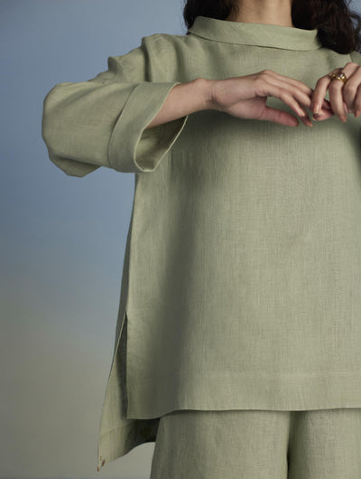 Ishi Boat-Neck Linen Top - Mint