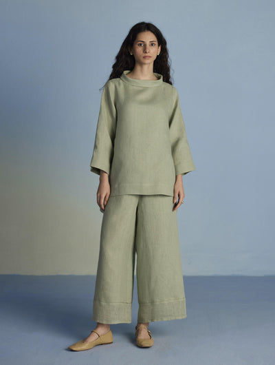 Ishi Boat-Neck Linen Top - Mint