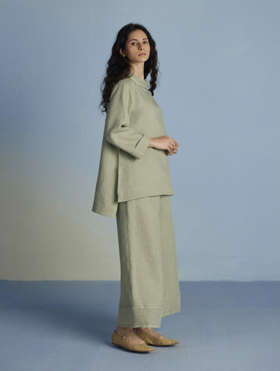 Ishi Boat-Neck Linen Top - Mint