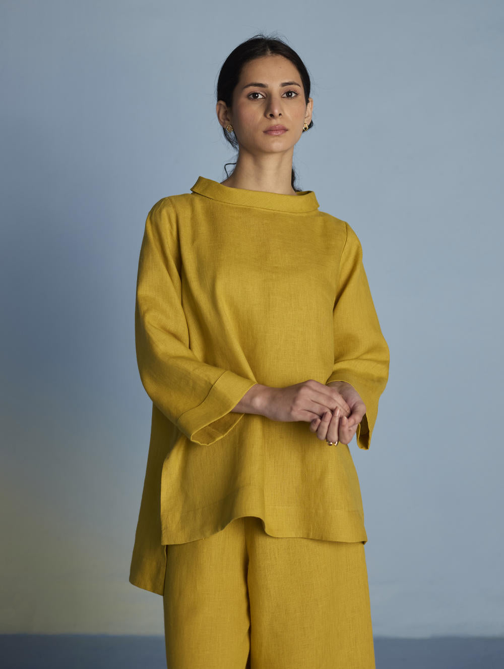 Ishi Boat-Neck Linen Top - Ochre