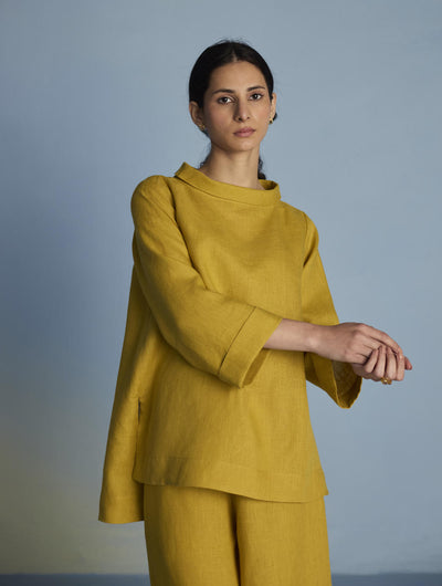Ishi Boat-Neck Linen Top - Ochre