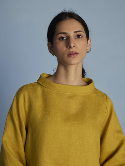 Ishi Boat-Neck Linen Top - Ochre