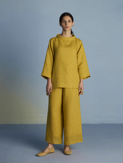 Ishi Boat-Neck Linen Co-ord Set  - Ochre