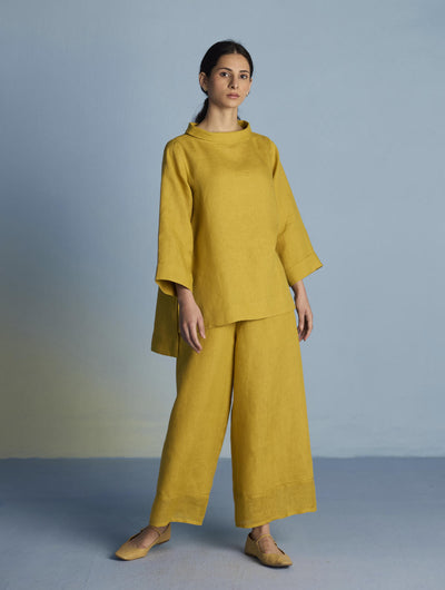Ishi Boat-Neck Linen Top - Ochre