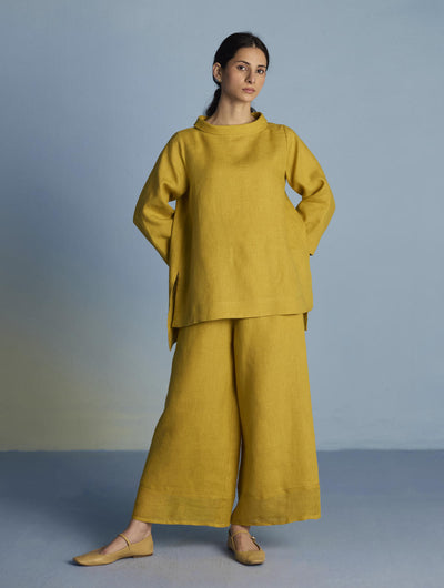 Ishi Boat-Neck Linen Co-ord Set  - Ochre