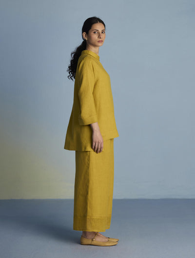 Ishi Boat-Neck Linen Co-ord Set  - Ochre
