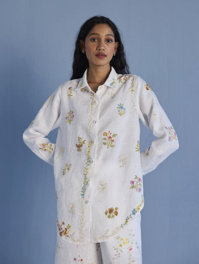 Alila Hand-Embroidered Linen Shirt - White