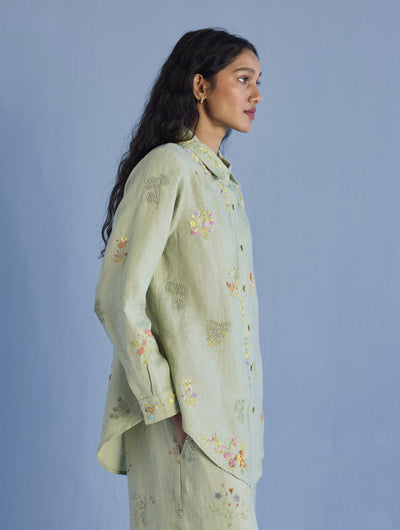 Alila Hand-Embroidered Linen Shirt - Mint