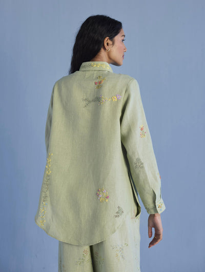 Alila Hand-Embroidered Linen Shirt - Mint