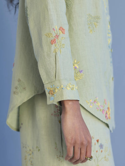 Alila Hand-Embroidered Linen Shirt - Mint