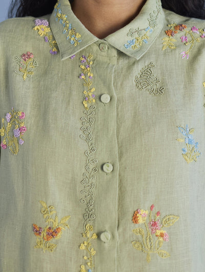 Alila Hand-Embroidered Linen Shirt - Mint