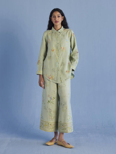Alila Hand-Embroidered Linen Shirt - Mint