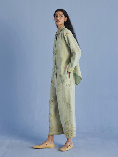 Alila Hand-Embroidered Linen Shirt - Mint