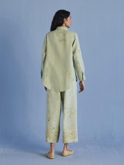 Alila Hand-Embroidered Linen Shirt - Mint