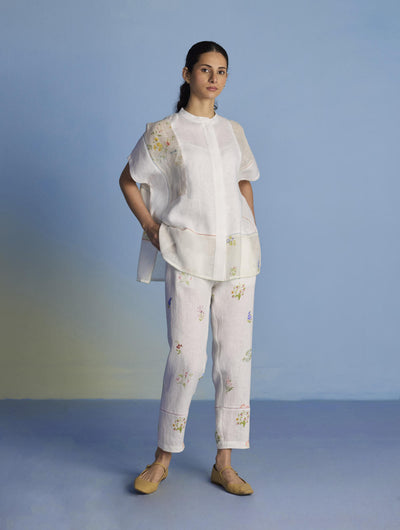 Aboli Patchwork Linen Shirt - White