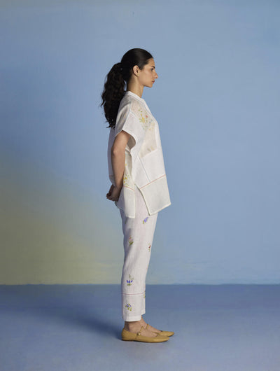 Aboli Patchwork Linen Shirt - White