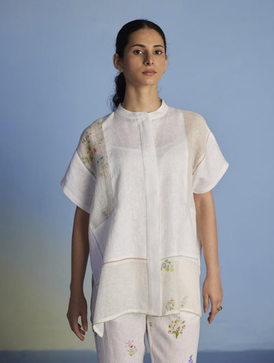 Aboli Patchwork Linen Shirt - White