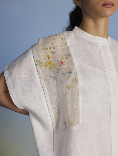 Aboli Patchwork Linen Shirt - White