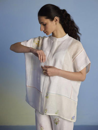 Aboli Patchwork Linen C-ord Set - White