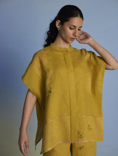 Aboli Patchwork Linen Shirt - Ochre