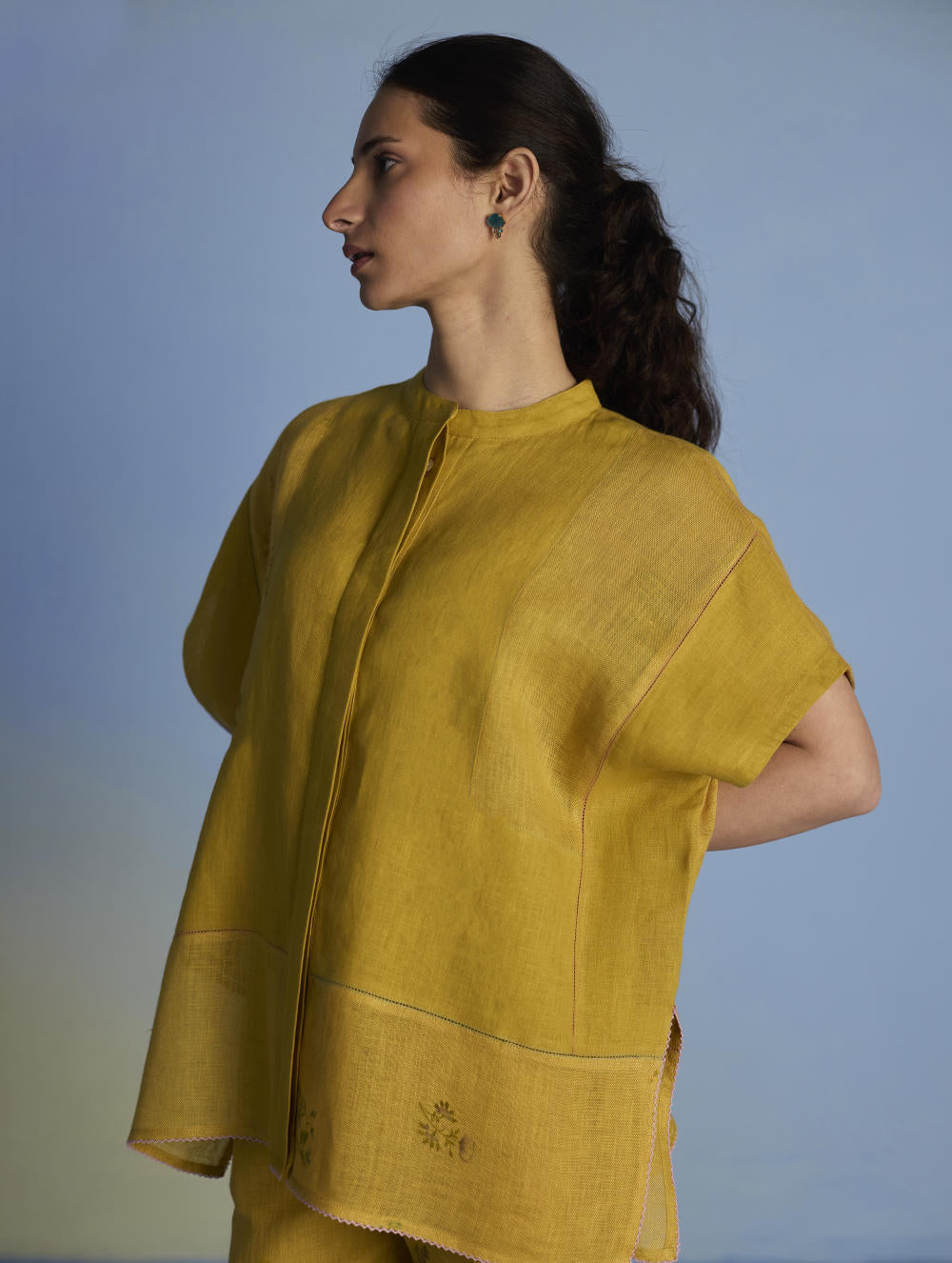 Aboli Patchwork Linen C-ord Set - Ochre
