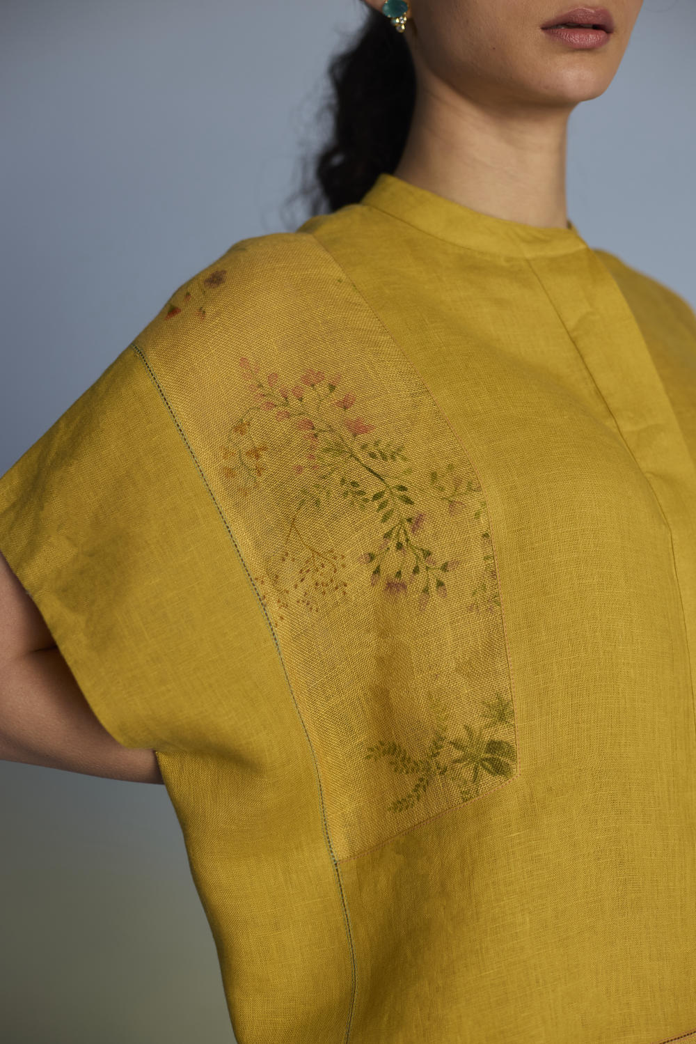 Aboli Patchwork Linen Shirt - Ochre