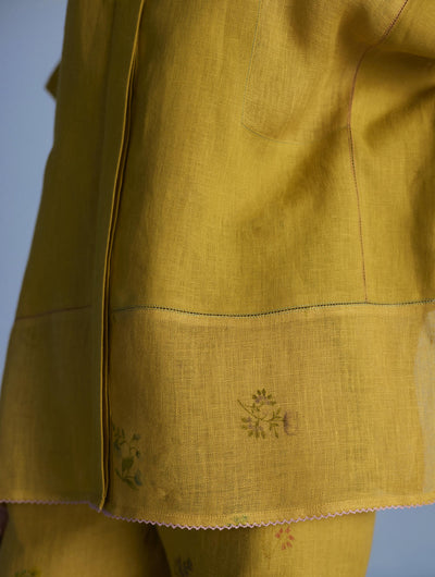 Aboli Patchwork Linen Shirt - Ochre