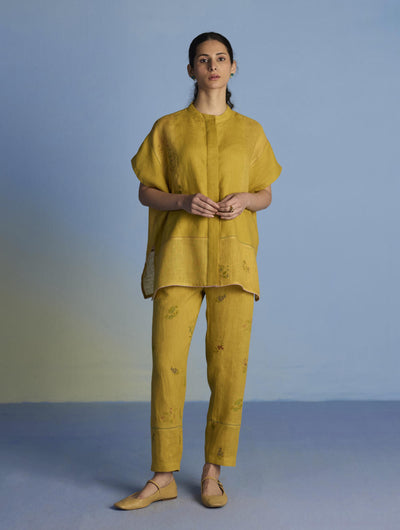 Aboli Patchwork Linen Shirt - Ochre
