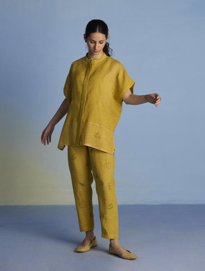 Aboli Patchwork Linen Shirt - Ochre