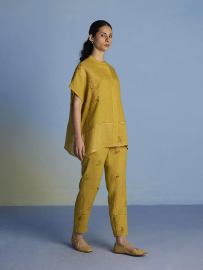 Aboli Patchwork Linen Shirt - Ochre