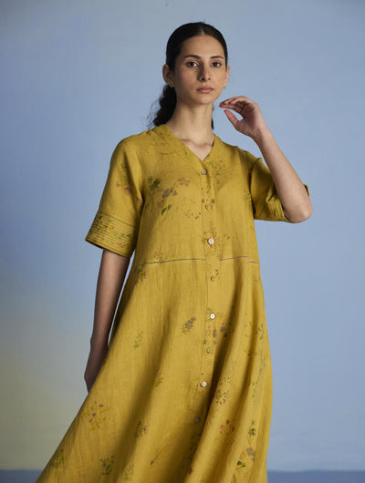 Inoya Shirt Kurta with Handkerchief Hem - Ochre