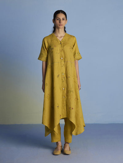 Inoya Shirt Kurta with Handkerchief Hem - Ochre