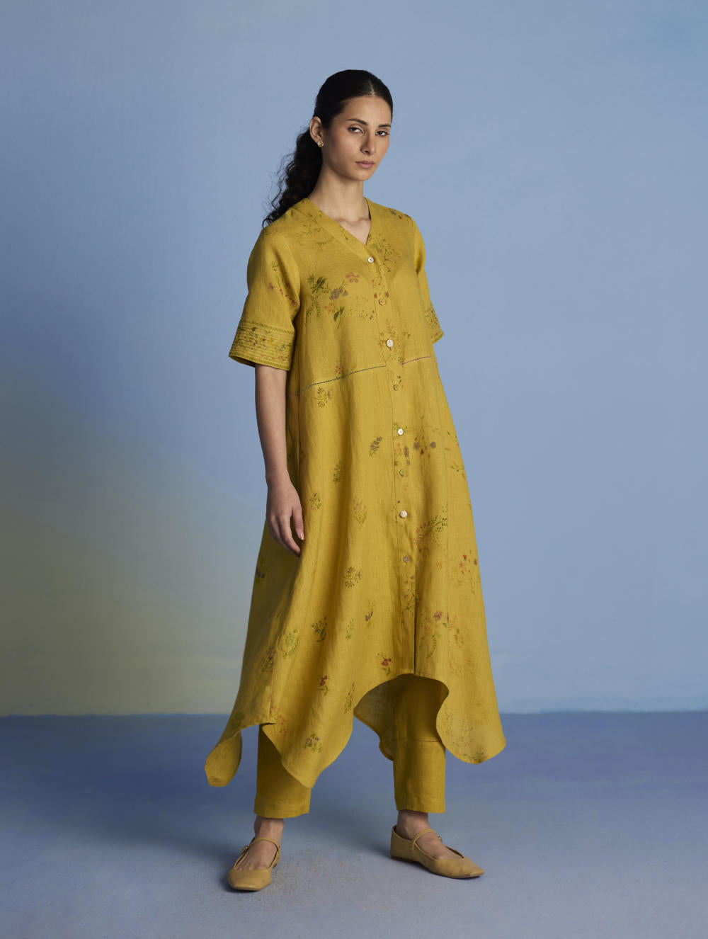 Inoya Shirt Kurta with Handkerchief Hem - Ochre
